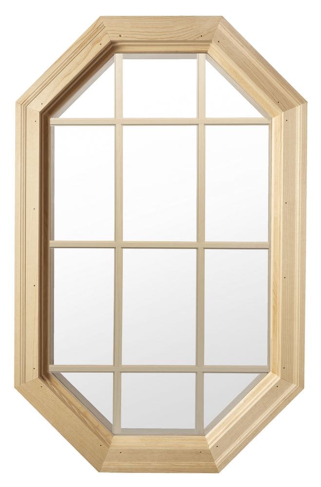Tall Cabin Light Wood Stationary Octagon Window